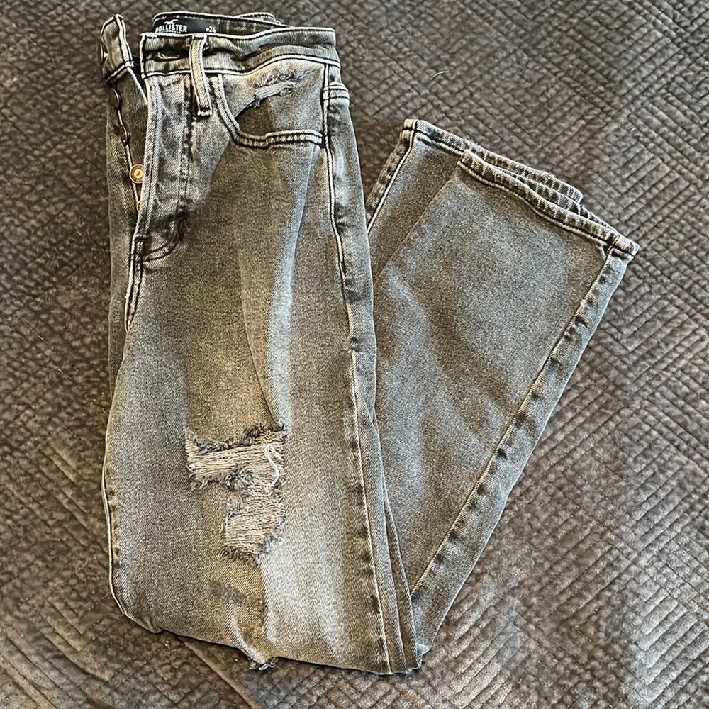 Faded black ultra high rise vintage straight jeans from Hollister.  W24 L27